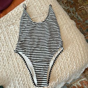 Striped one piece bathing suit low back small